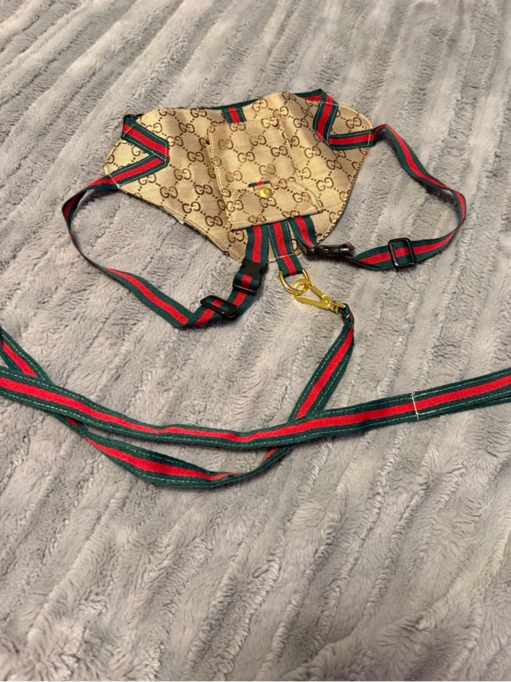 Tan and Green Small Pet Harness and Leash Set